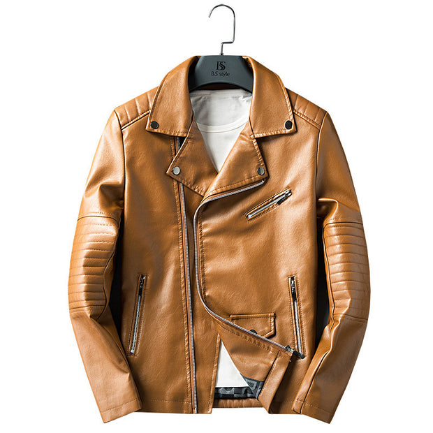 Men's Zipper Washed PU Leather Coat for Stylish Spring and Autumn Days