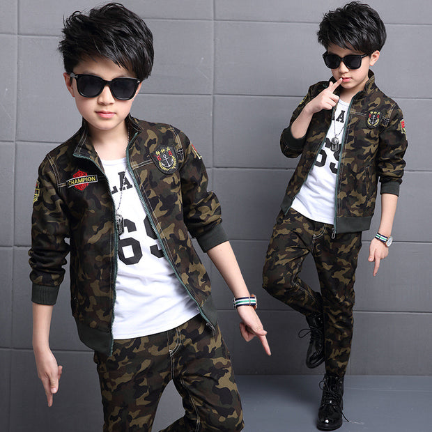 Children's Camouflage Uniform Suit Military Sports Two-piece Set