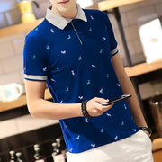 Men's Short Sleeve Fawn Print Polo Shirt for a Trendy Summer Look