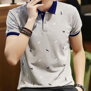 Men's Short Sleeve Fawn Print Polo Shirt for a Trendy Summer Look