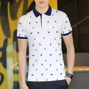 Men's Short Sleeve Fawn Print Polo Shirt for a Trendy Summer Look