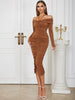 European And American Advanced Halter Shoulder-baring Slimming Pleated Skinny Long Bandage One-piece Dress