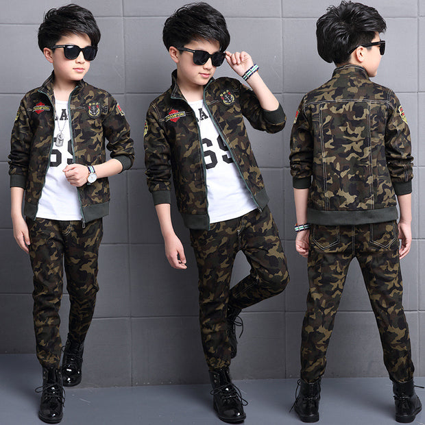 Children's Camouflage Uniform Suit Military Sports Two-piece Set