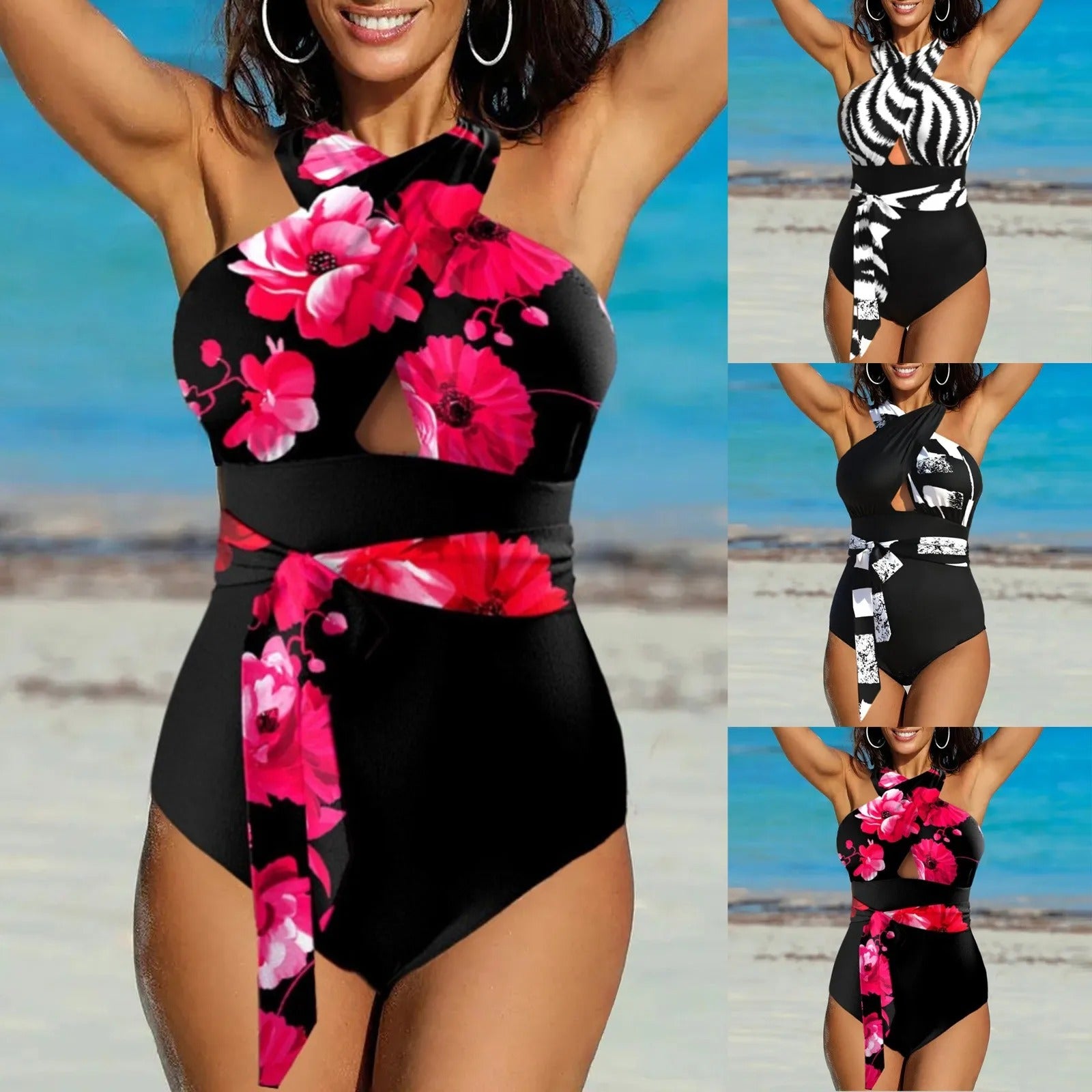 Lady Sexy Split Plus Size Fashion Spaghetti Straps One-piece Swimsuit