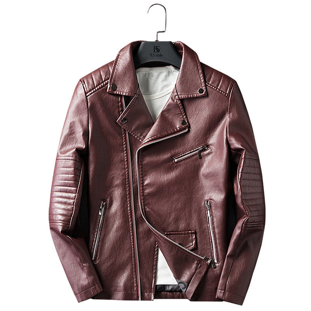 Men's Zipper Washed PU Leather Coat for Stylish Spring and Autumn Days