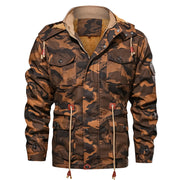 Winter Men Leather Jacket with Thick Military Hood