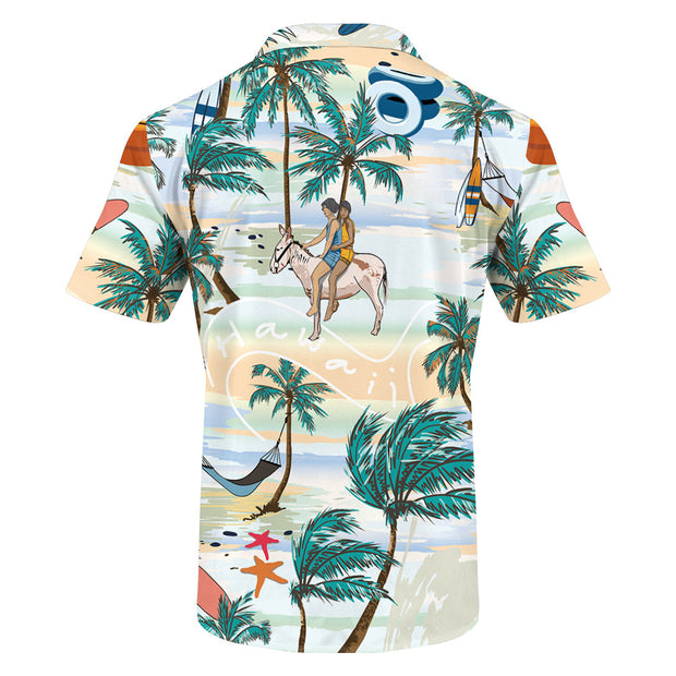 Men's Beach Travel Printed Cool Shorts Shirt Double-layer Two-piece Set