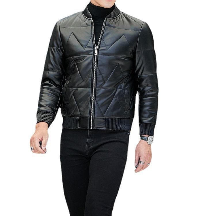 Black Men's Short Leather Jacket Coat Spring Youth