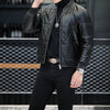 Black Men's Short Leather Jacket Coat Spring Youth