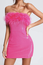 Faux Fur Stitching Sequined Party Dress