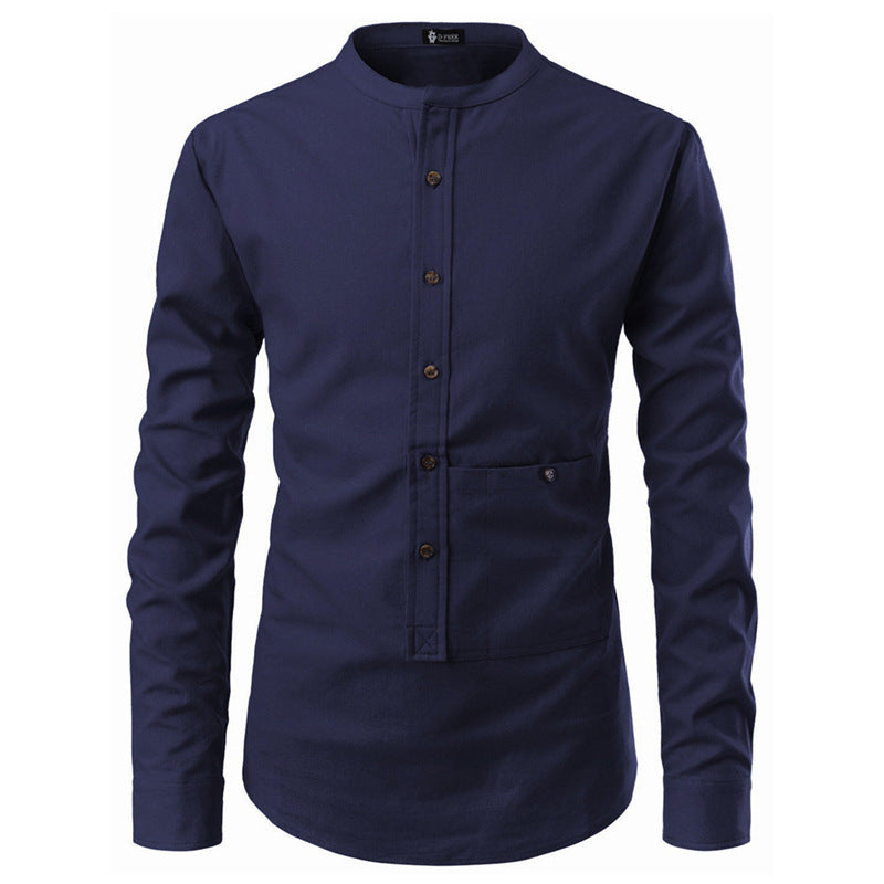 Korean-Inspired Men's Slim Fit Long Sleeve Dress Shirt