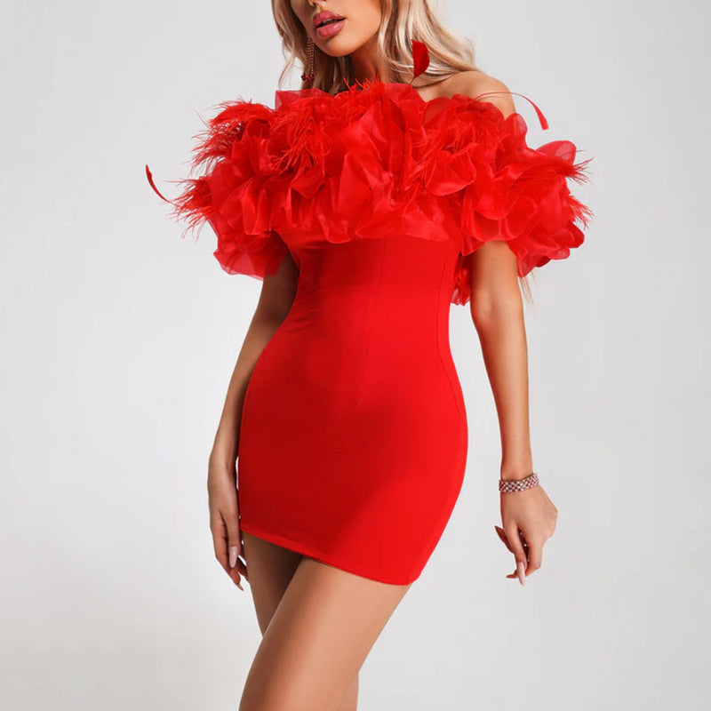 Sexy Feather Bandeau Slim-fit Slimming Socialite Style Dress