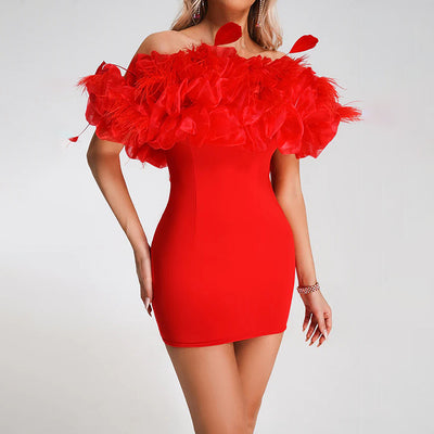 Sexy Feather Bandeau Slim-fit Slimming Socialite Style Dress