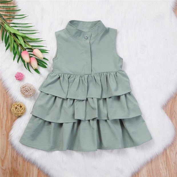 Fashion Simple Solid Color Sleeveless Small And Medium Girl Dress