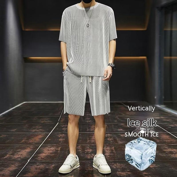 Men's Summer Thin Loose Short-sleeved Shorts High Sense Quick-drying Clothes Two-piece Suit