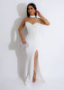 Women's Rhinestone Pearl See-through Waist-tight Stretch Split Dress