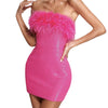 Faux Fur Stitching Sequined Party Dress