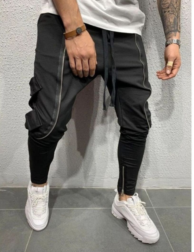 Trendy Zipper Side Pocket Rope Trousers for Men