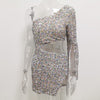 Women's Fashionable Sequins Shoulder High Waist Hollow-out Dress