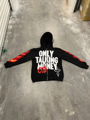 Flame Letter Print Casual Hoodie Street Hip-hop Cardigan Zipper Coat Men And Women