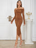 European And American Advanced Halter Shoulder-baring Slimming Pleated Skinny Long Bandage One-piece Dress