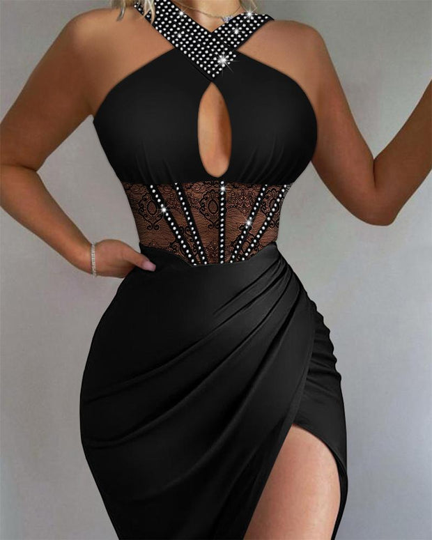 European And American Girdle Black Tight Skirt Satin Stitching Lace Dress Women's Summer Slim Fit Slimming Waist-slimming Dress