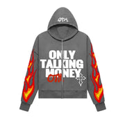 Flame Letter Print Casual Hoodie Street Hip-hop Cardigan Zipper Coat Men And Women