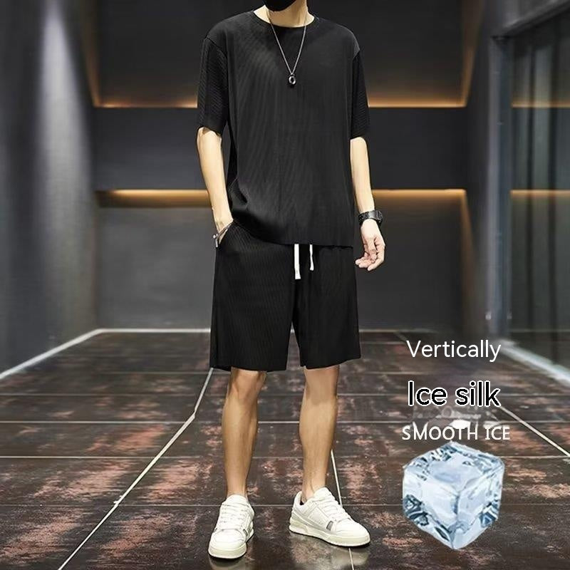 Men's Summer Thin Loose Short-sleeved Shorts High Sense Quick-drying Clothes Two-piece Suit