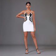 Women's Fashion Suspenders Flower Rhinestone Bandage One-piece Dress